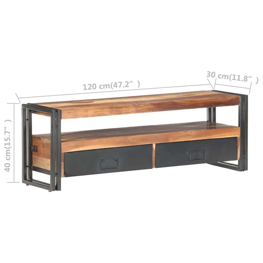 TV Cabinet Brown 120x30x40 cm Solid Acacia Rubberwood Steel Frame Storage Unit with Drawers Open Compartment
