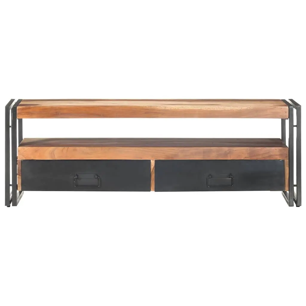 TV Cabinet Brown 120x30x40 cm Solid Acacia Rubberwood Steel Frame Storage Unit with Drawers Open Compartment
