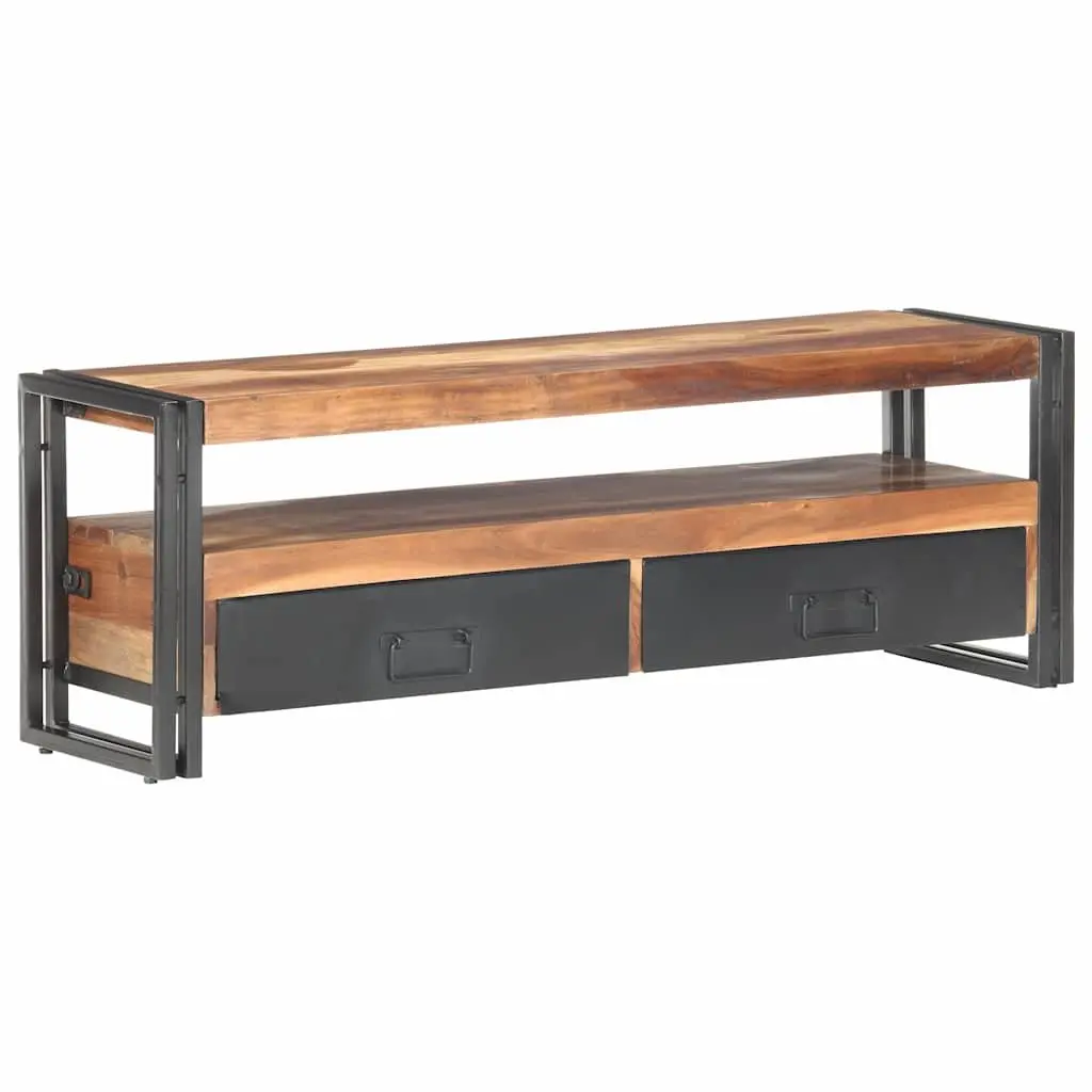 TV Cabinet Brown 120x30x40 cm Solid Acacia Rubberwood Steel Frame Storage Unit with Drawers Open Compartment