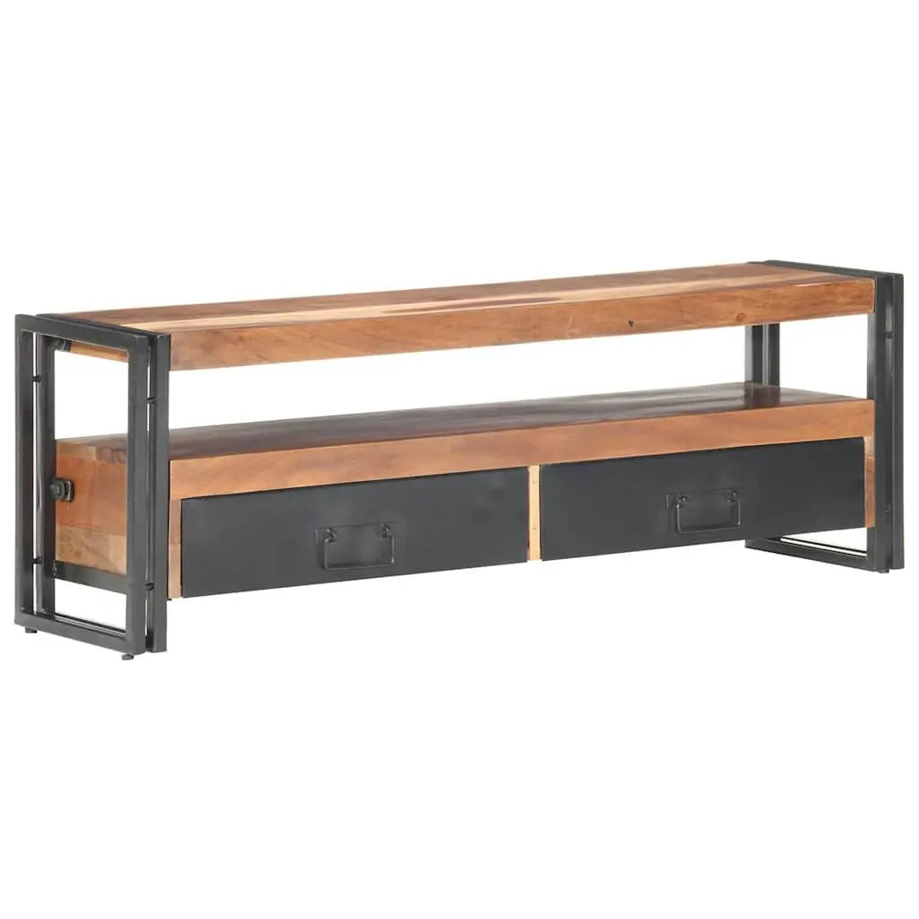 TV Cabinet Brown 120x30x40 cm Solid Acacia Rubberwood Steel Frame Storage Unit with Drawers Open Compartment
