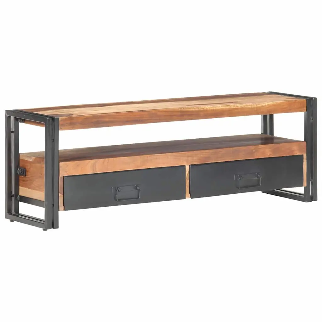 TV Cabinet Brown 120x30x40 cm Solid Acacia Rubberwood Steel Frame Storage Unit with Drawers Open Compartment