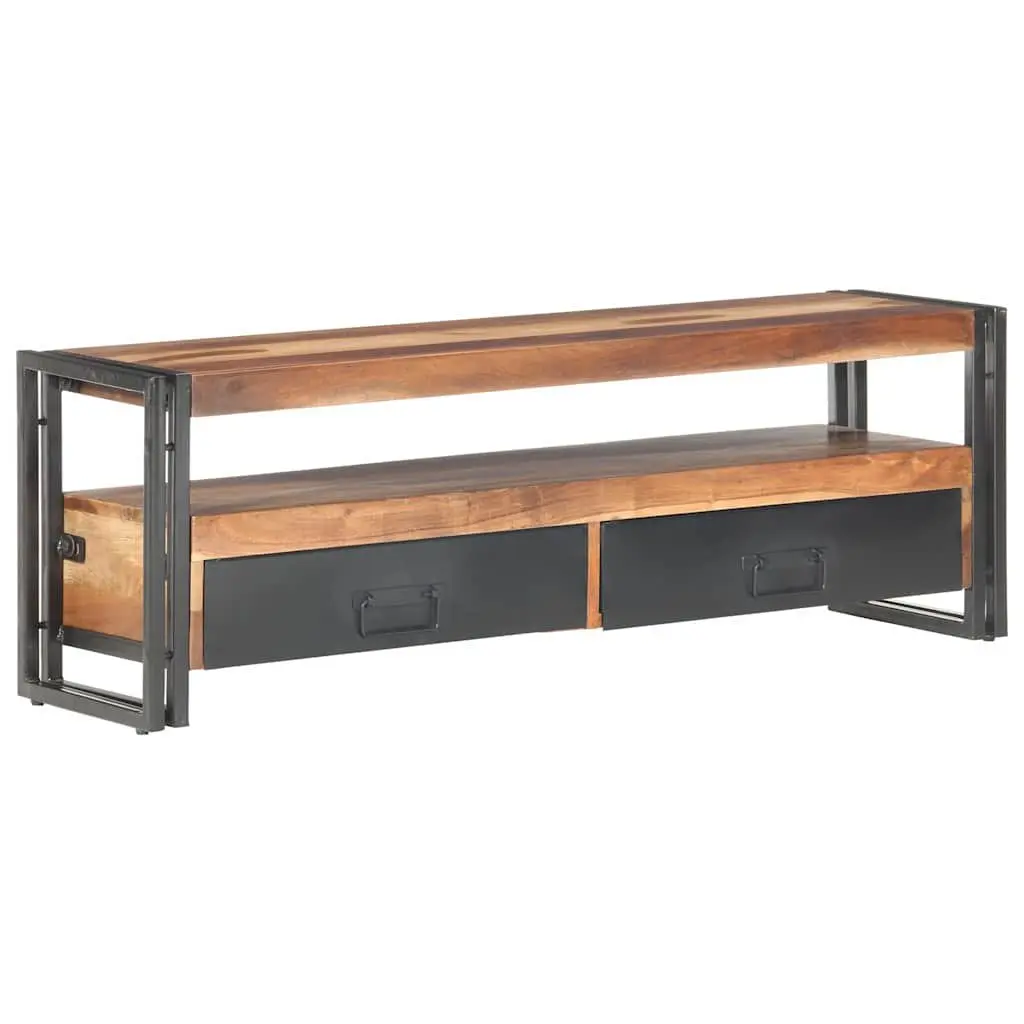 TV Cabinet Brown 120x30x40 cm Solid Acacia Rubberwood Steel Frame Storage Unit with Drawers Open Compartment