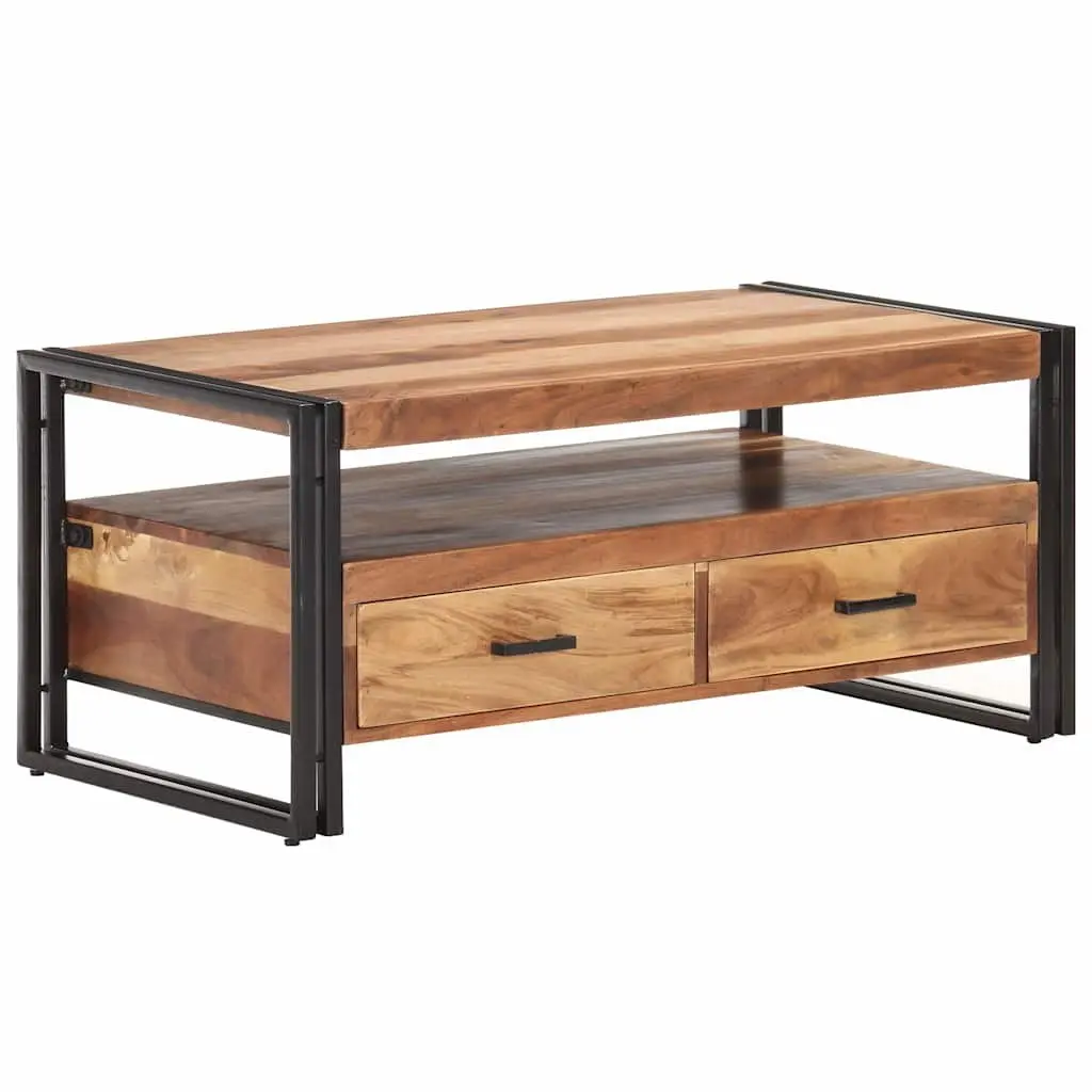 Coffee Table 100x55x45cm Solid Acacia Wood Storage Drawers Shelf Living Room
