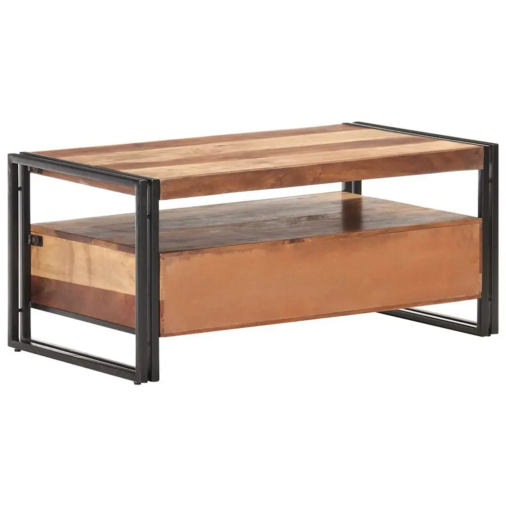 Coffee Table 100x55x45cm Solid Acacia Wood Storage Drawers Shelf Living Room