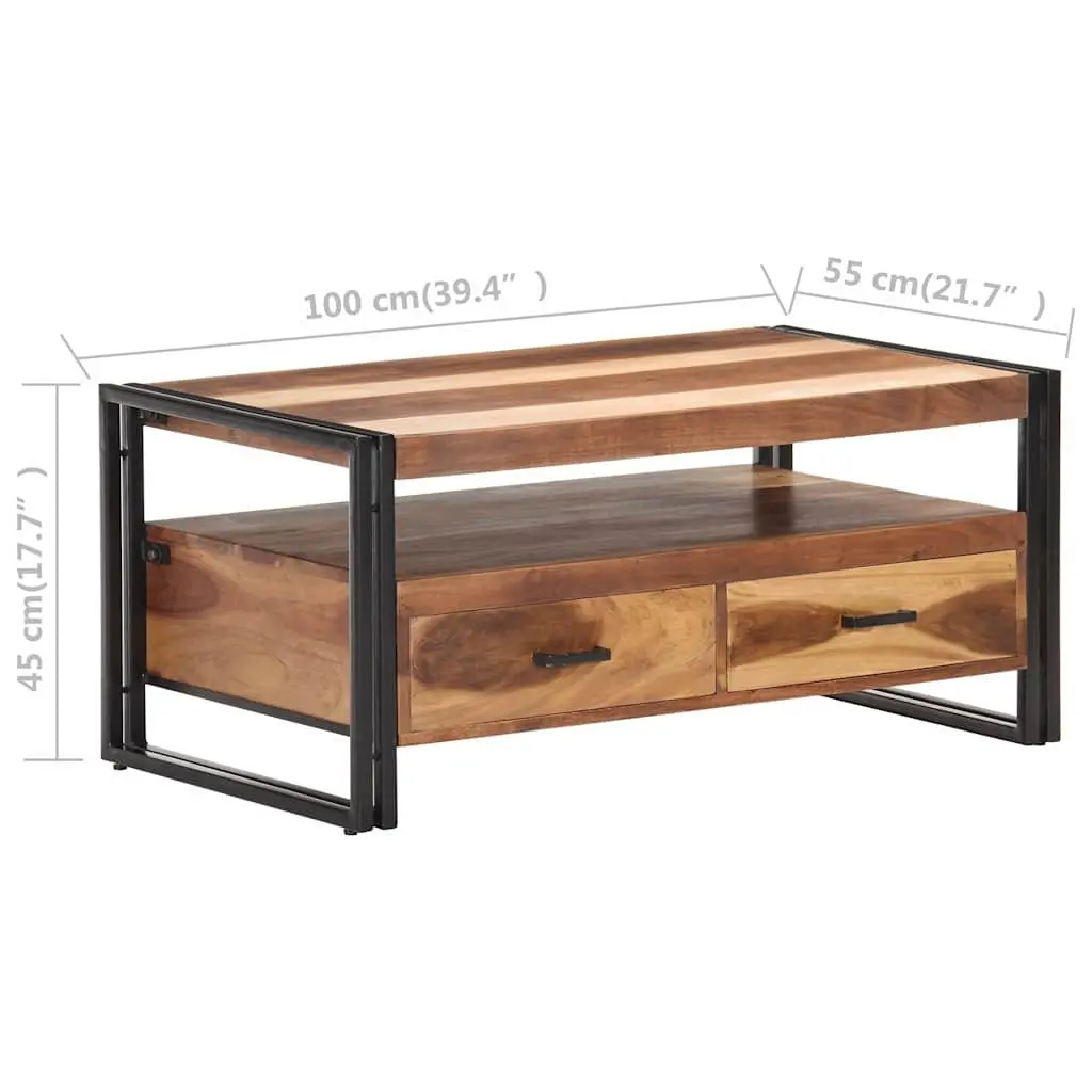 Coffee Table 100x55x45cm Solid Acacia Wood Storage Drawers Shelf Living Room
