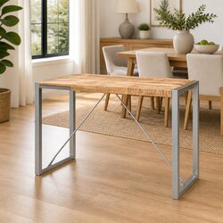 Warm Industrial Dining Table in Solid Mango Wood