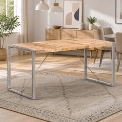 Solid Wood Dining Table 160x80x75 cm with Steel Legs