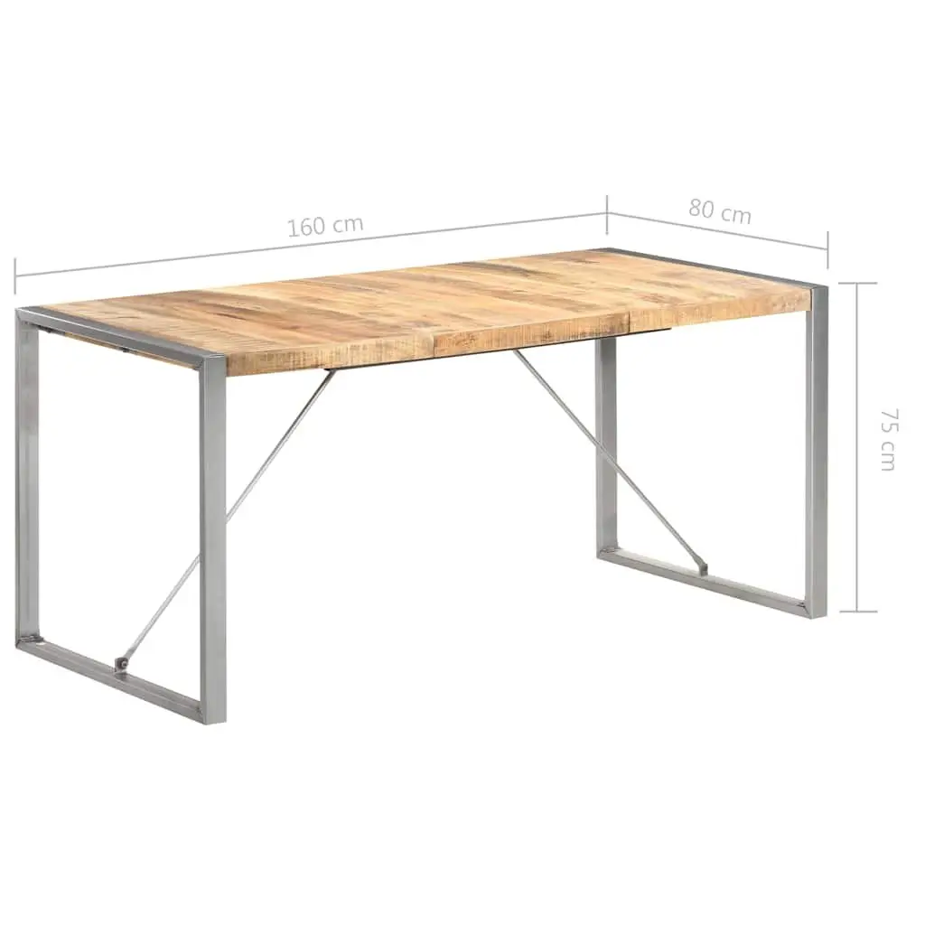 Solid Wood Dining Table 160x80x75 cm with Steel Legs