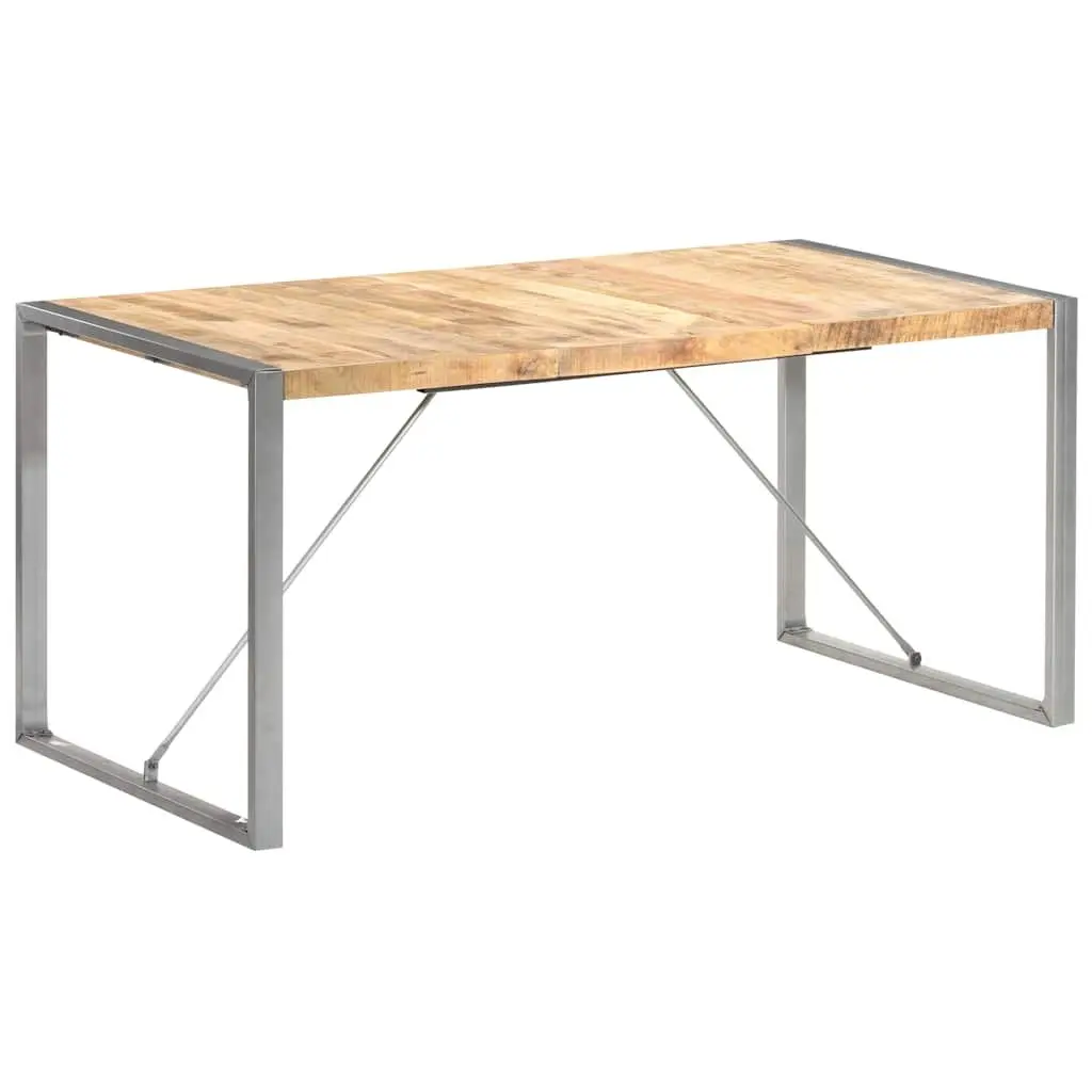 Solid Wood Dining Table 160x80x75 cm with Steel Legs