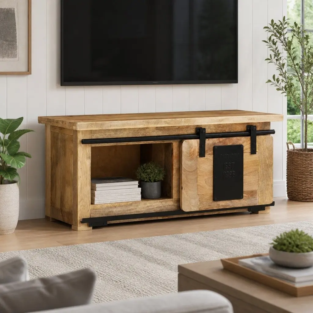 Rustic Vintage TV Cabinet with Solid Mango Wood