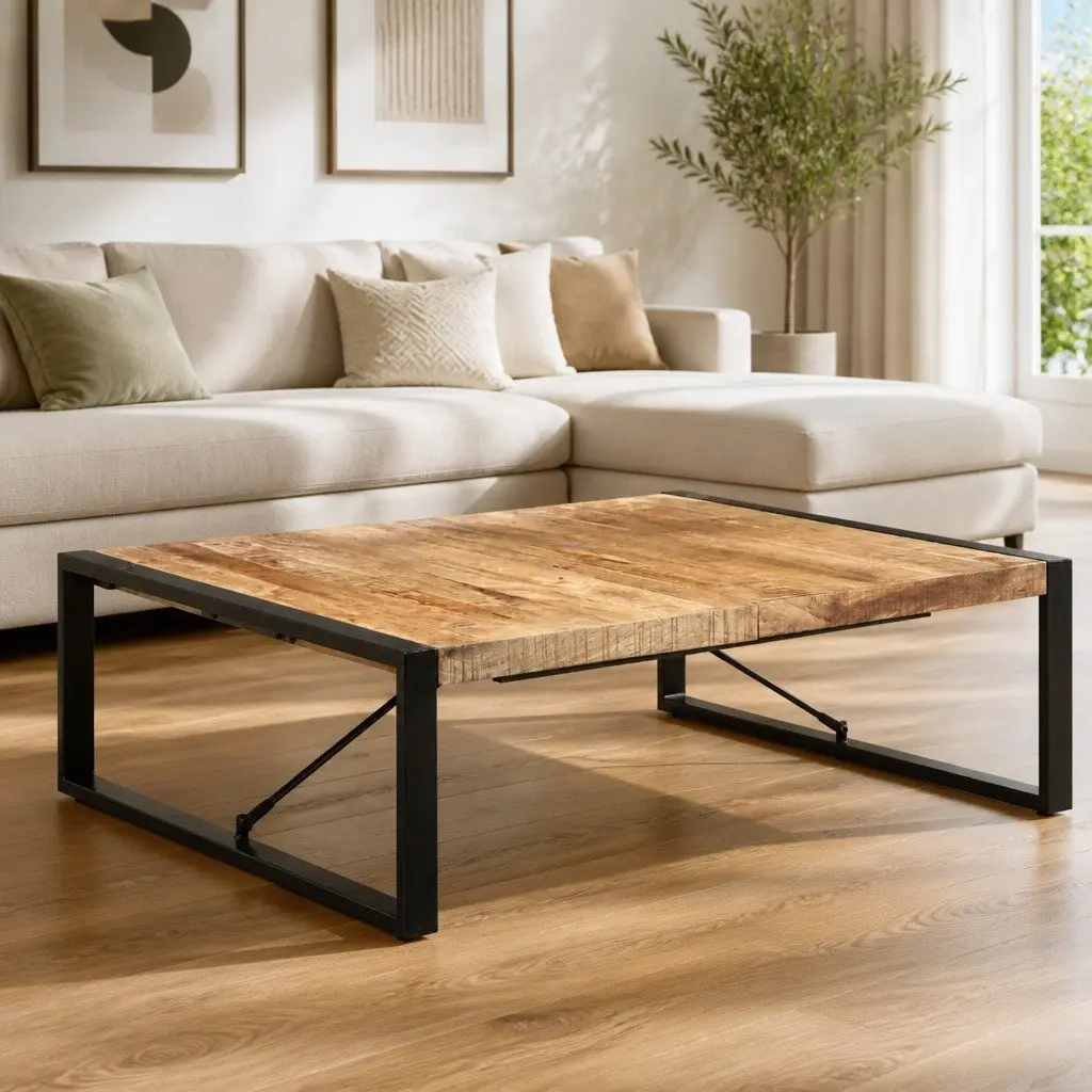 Coffee Table Industrial Black 120x120x40cm Solid Mango Wood