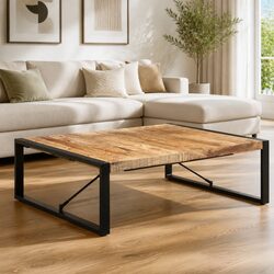 Black Solid Mango Wood Coffee Table 120x120x40cm