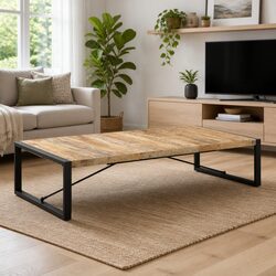 Warm Industrial Coffee Table in Solid Mango Wood