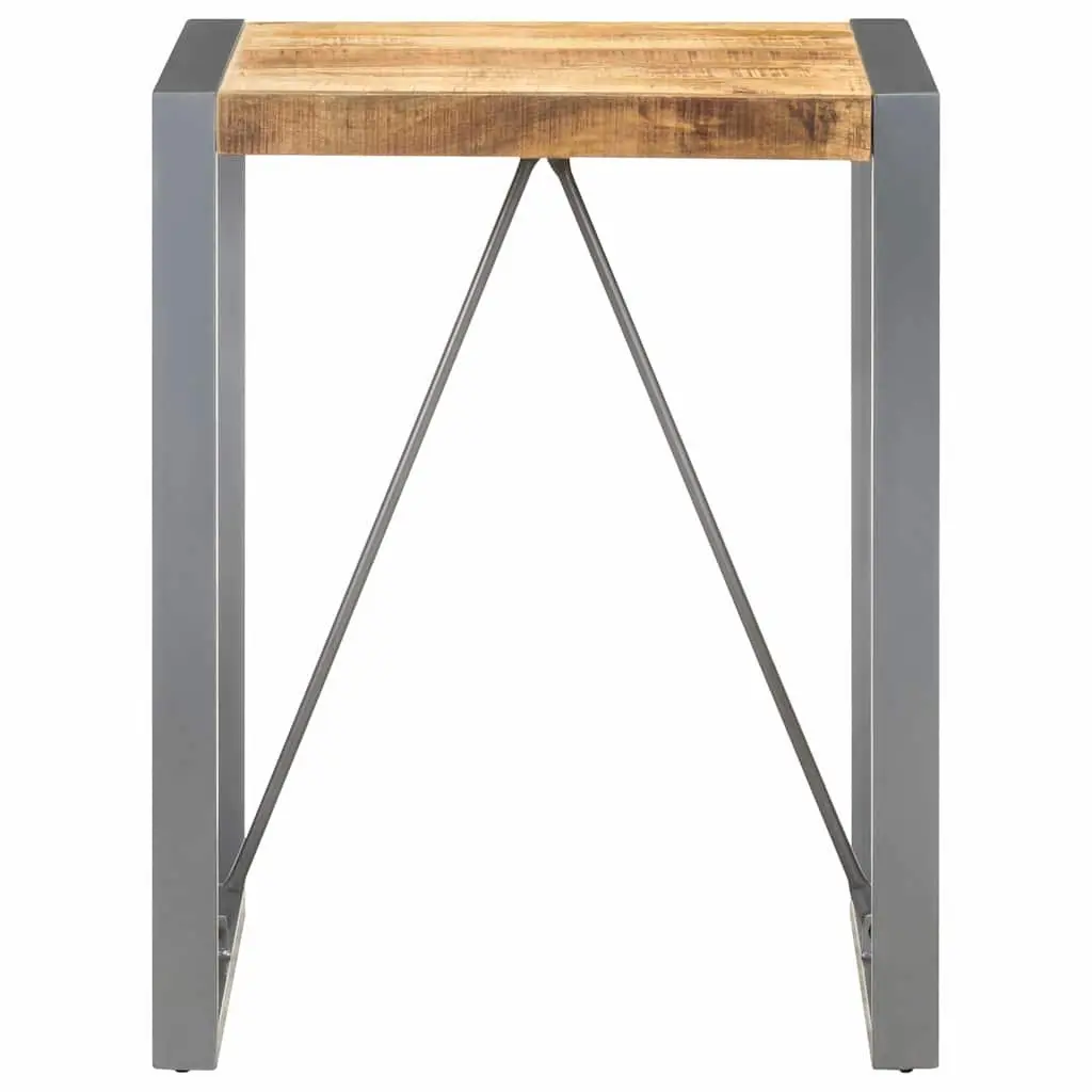 Dining Table 60x60x75cm Solid Rough Mango Wood Steel Legs Kitchen Room Grey