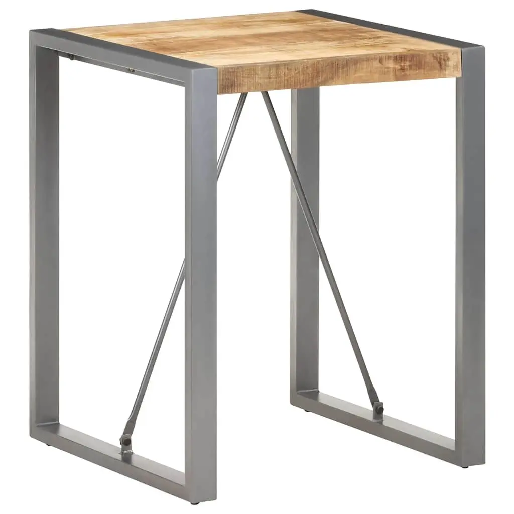 Dining Table 60x60x75cm Solid Rough Mango Wood Steel Legs Kitchen Room Grey
