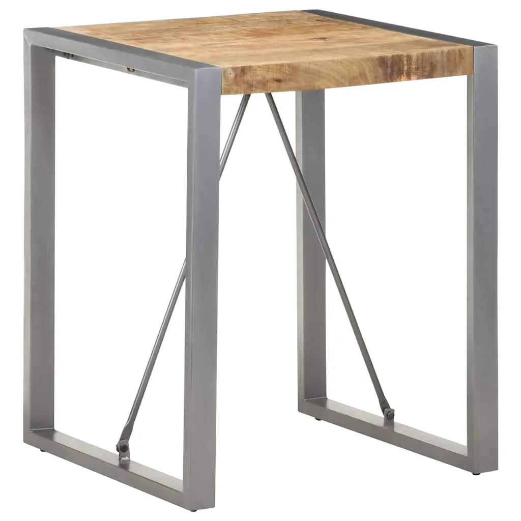Dining Table 60x60x75cm Solid Rough Mango Wood Steel Legs Kitchen Room Grey