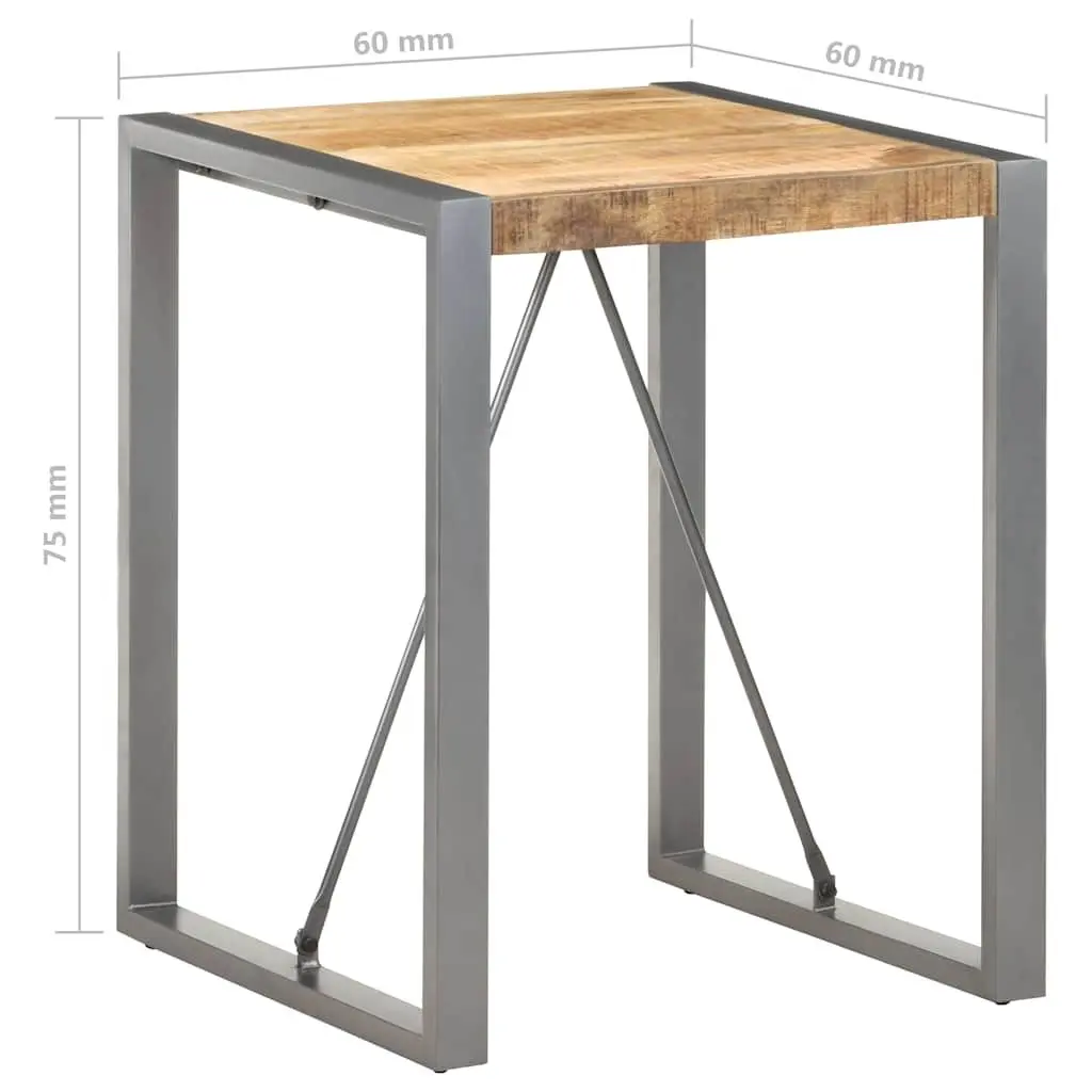 Dining Table 60x60x75cm Solid Rough Mango Wood Steel Legs Kitchen Room Grey