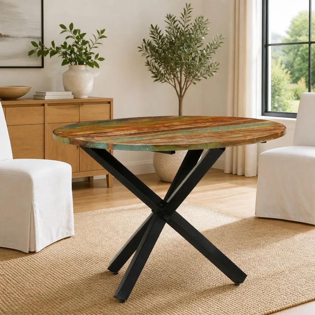 Reclaimed Wood Round Dining Table 100x100x75cm