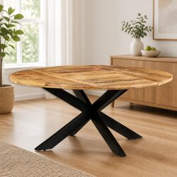 Round Dining Table 175cm in Brown Rough Mango Wood