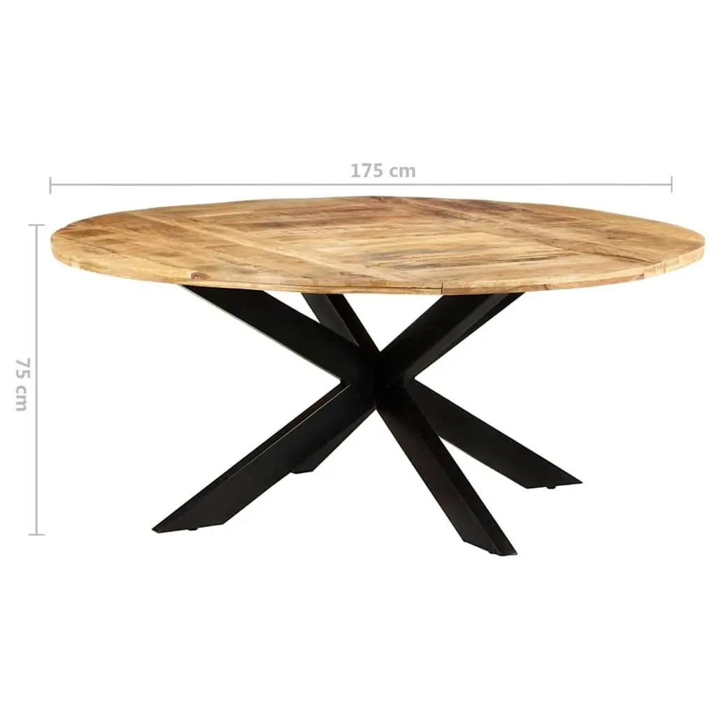 Round Dining Table Brown 175cm Rough Mango Wood
