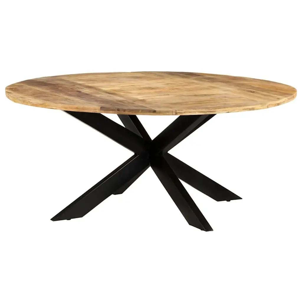 Round Dining Table Brown 175cm Rough Mango Wood