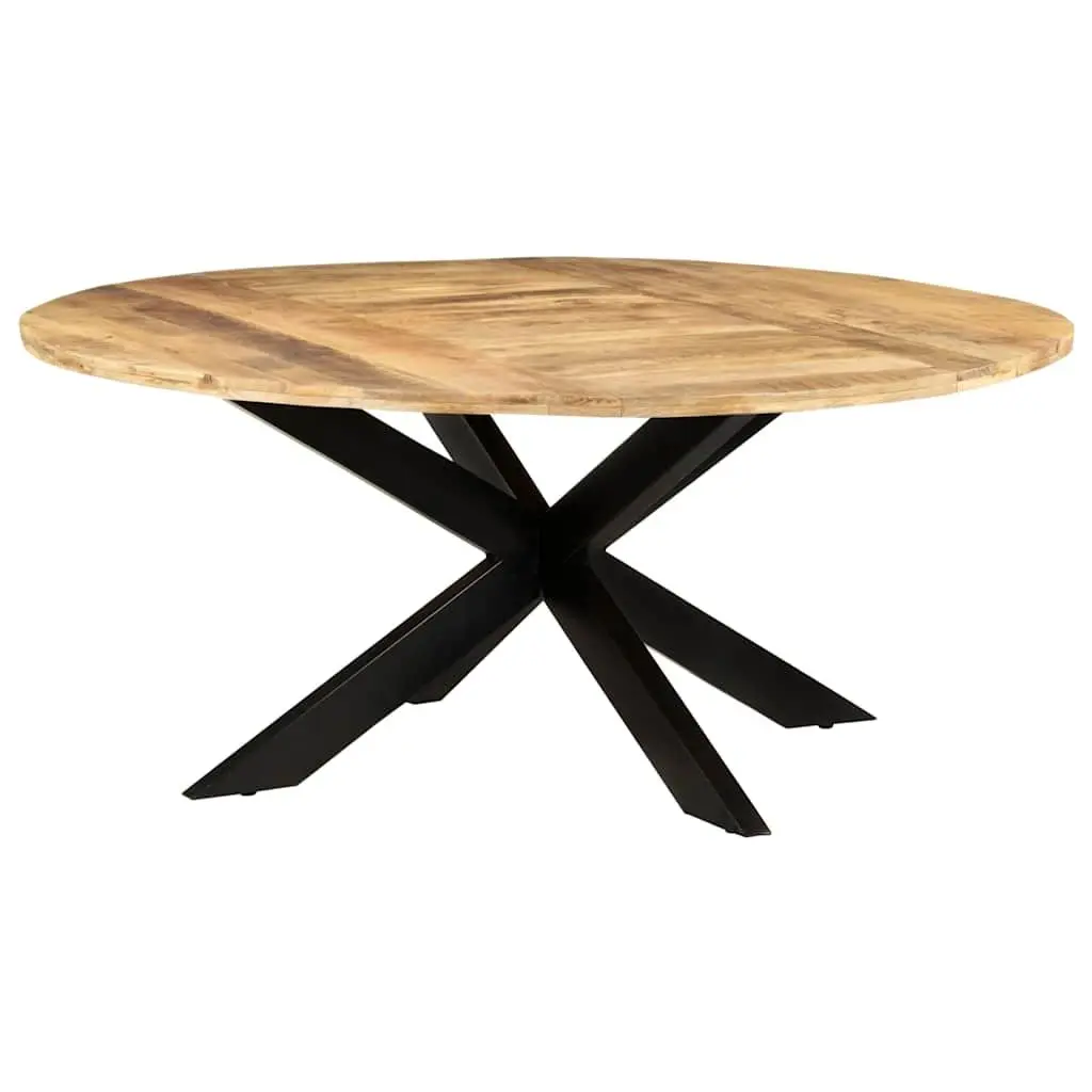 Round Dining Table Brown 175cm Rough Mango Wood