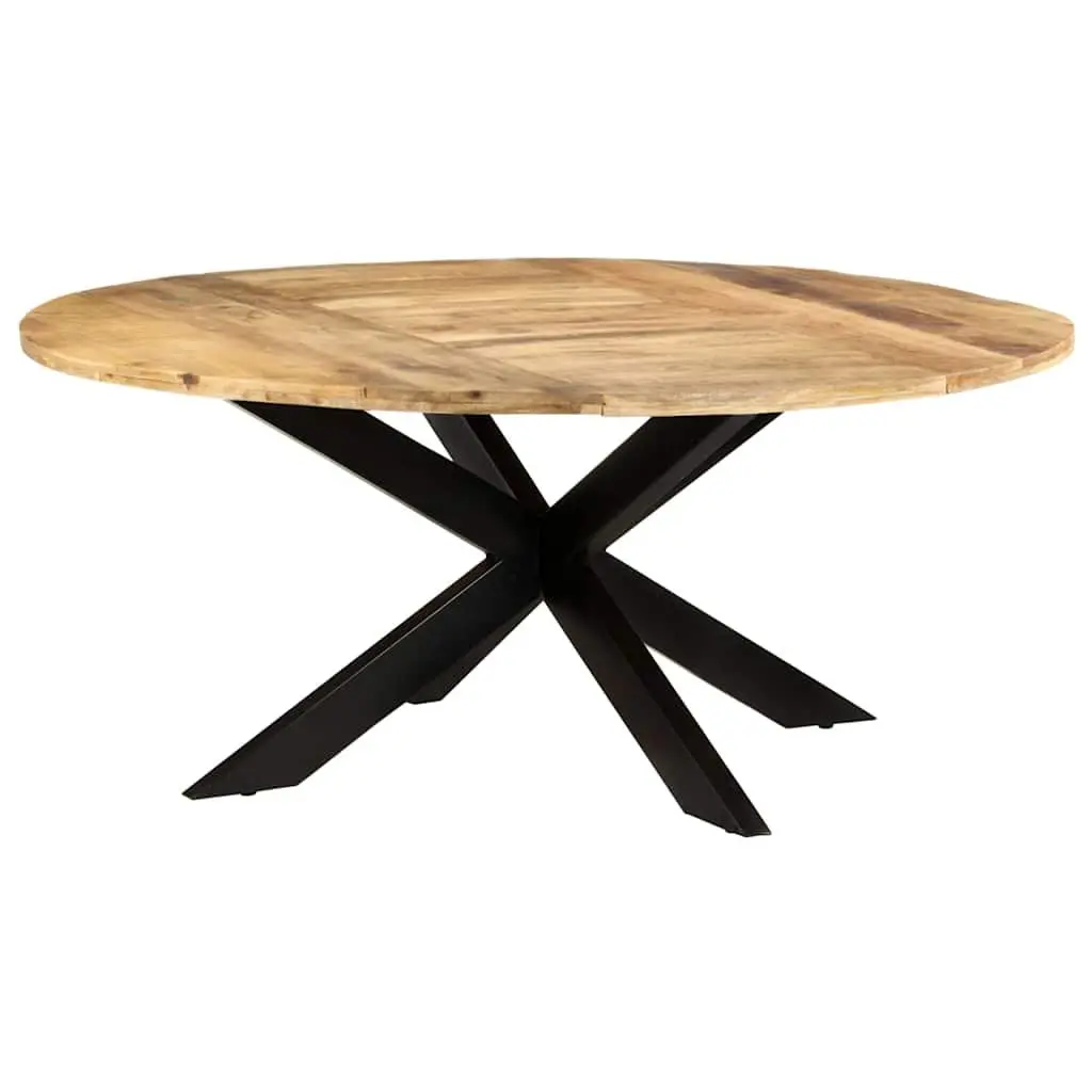 Round Dining Table Brown 175cm Rough Mango Wood