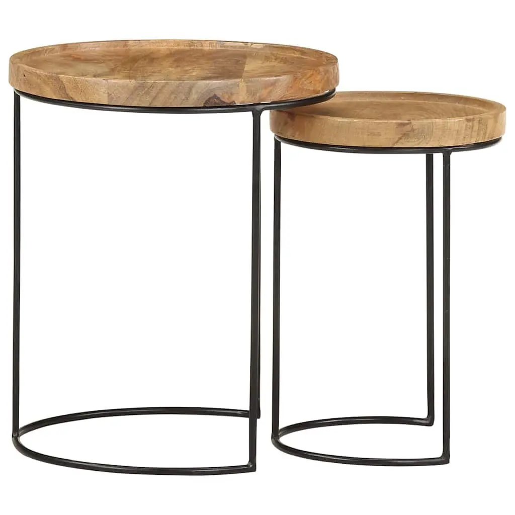 2 Piece Coffee Table Set in Solid Mango Wood and Steel Frame
