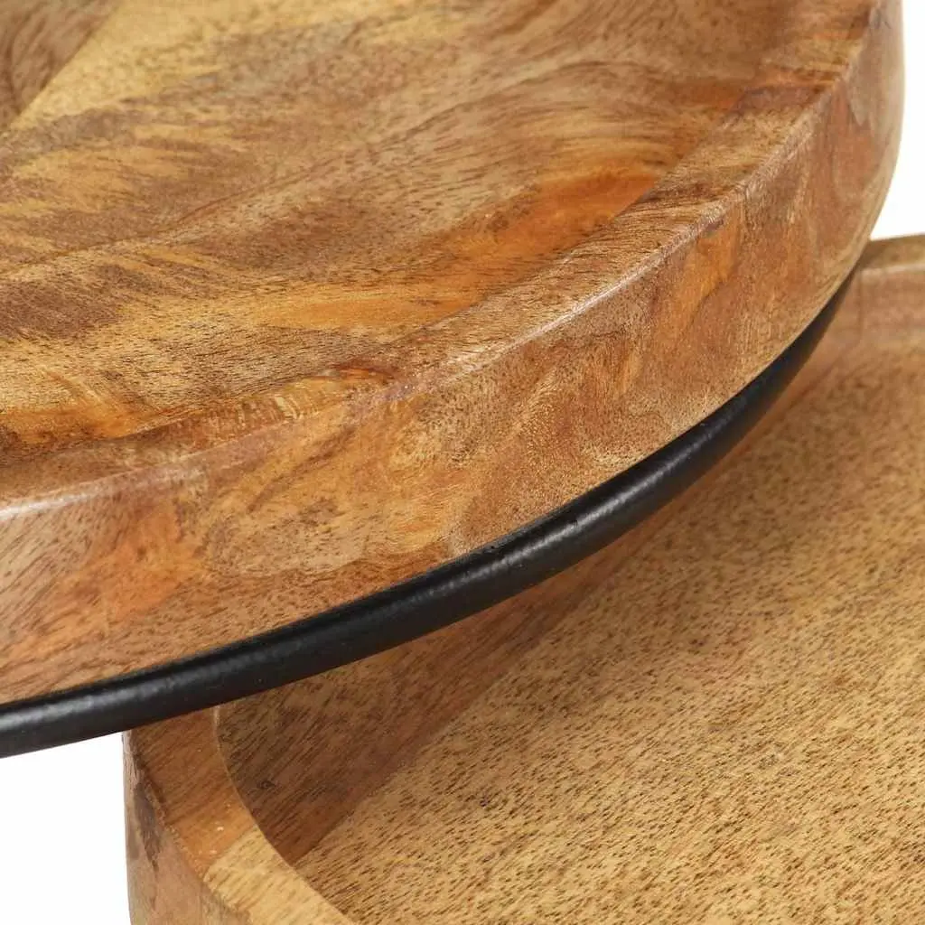 2 Piece Coffee Table Set in Solid Mango Wood and Steel Frame