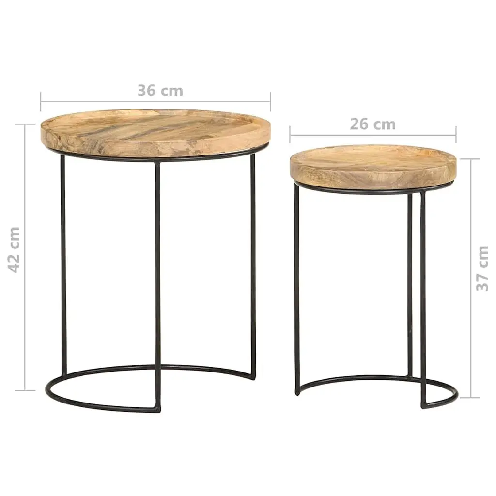 2 Piece Coffee Table Set in Solid Mango Wood and Steel Frame