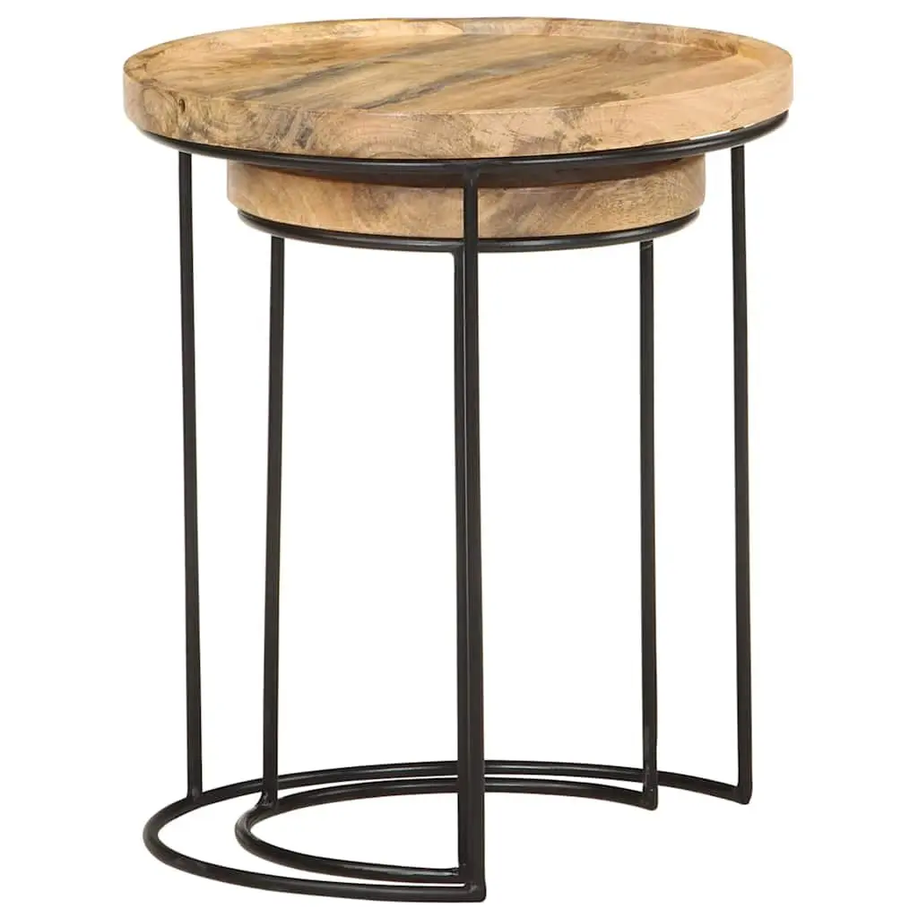 2 Piece Coffee Table Set in Solid Mango Wood and Steel Frame