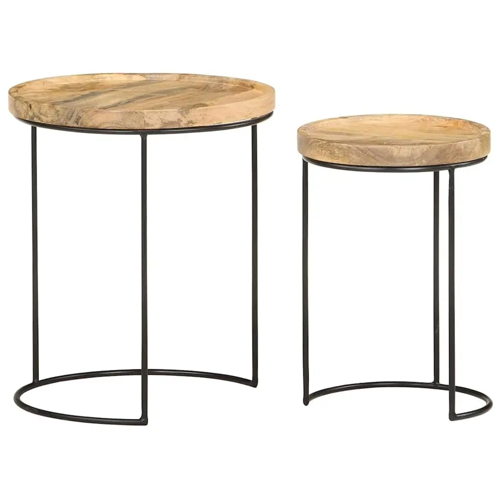 2 Piece Coffee Table Set in Solid Mango Wood and Steel Frame