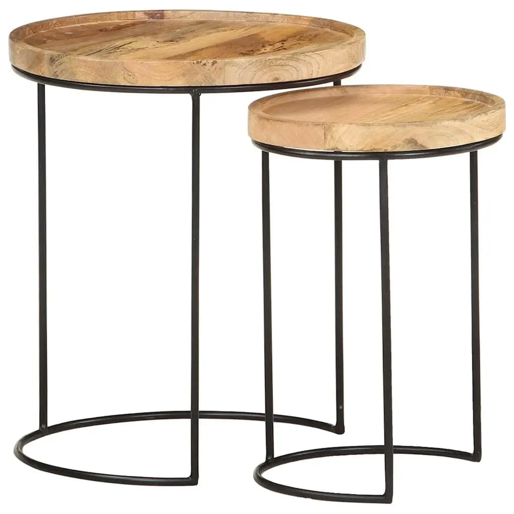 2 Piece Coffee Table Set in Solid Mango Wood and Steel Frame