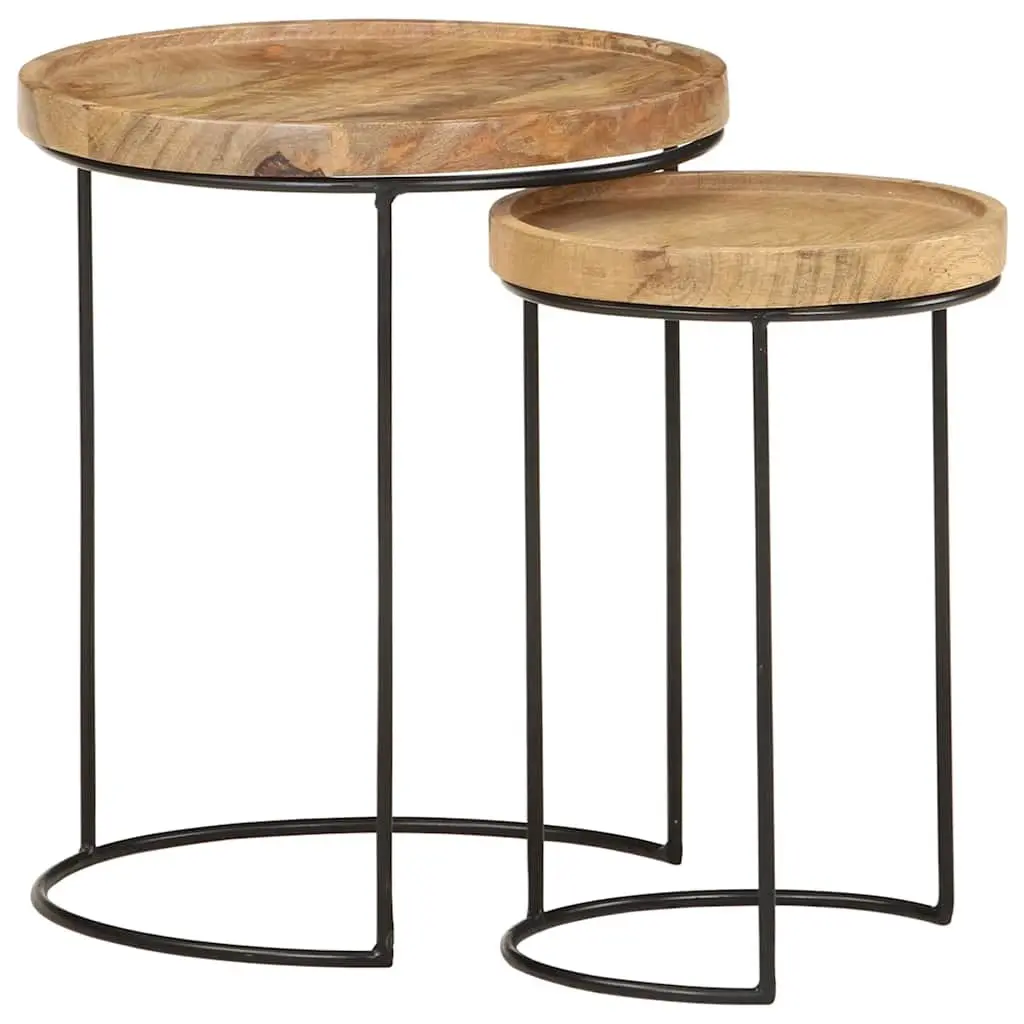 2 Piece Coffee Table Set in Solid Mango Wood and Steel Frame