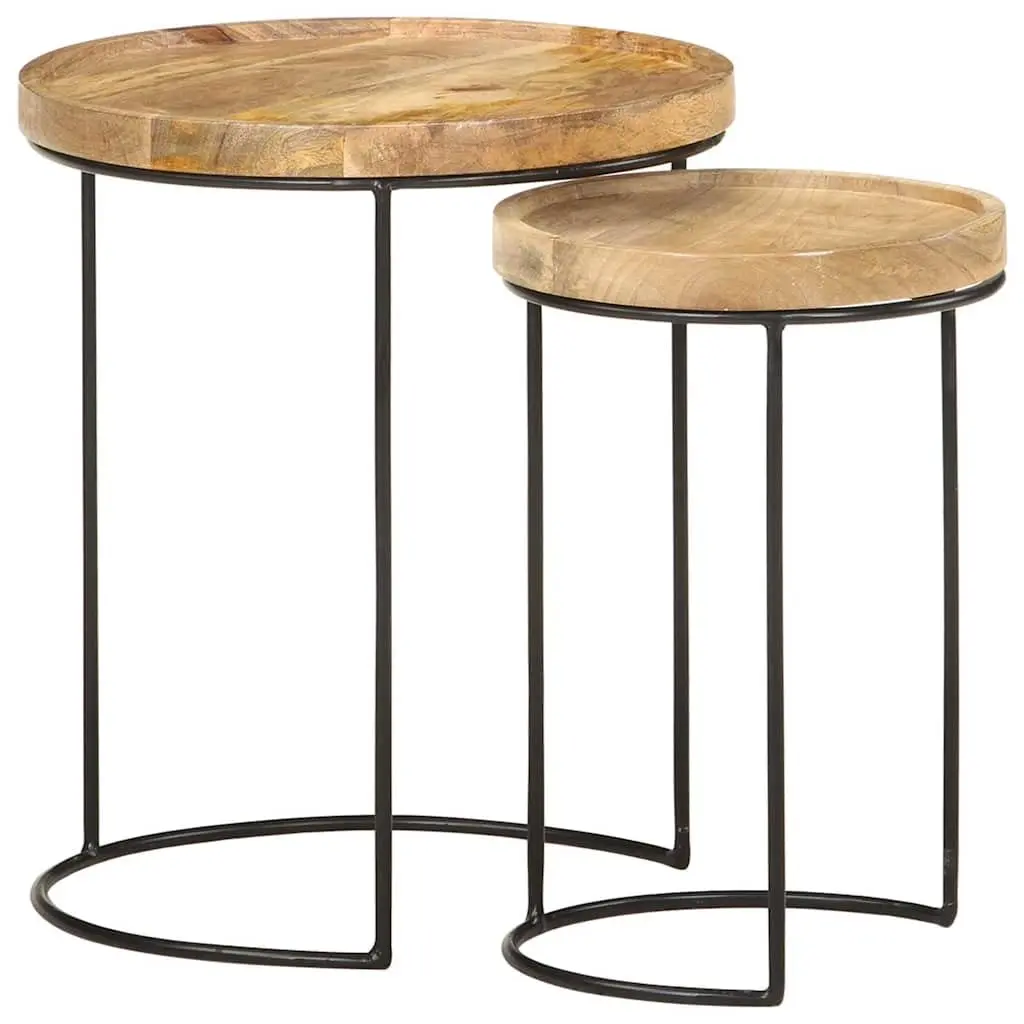 2 Piece Coffee Table Set in Solid Mango Wood and Steel Frame