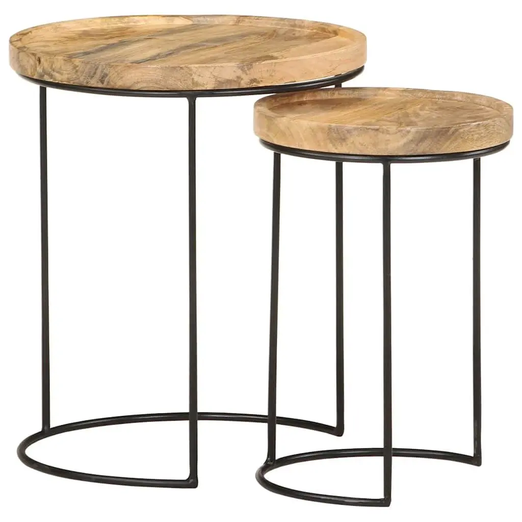 2 Piece Coffee Table Set in Solid Mango Wood and Steel Frame