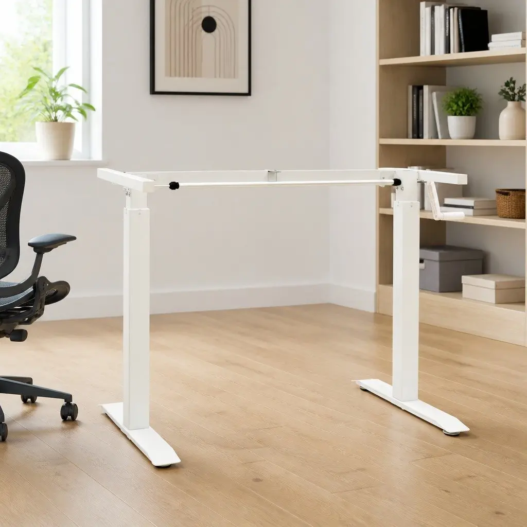 Manual Height Adjustable Standing Desk Frame Hand Crank White Workstation