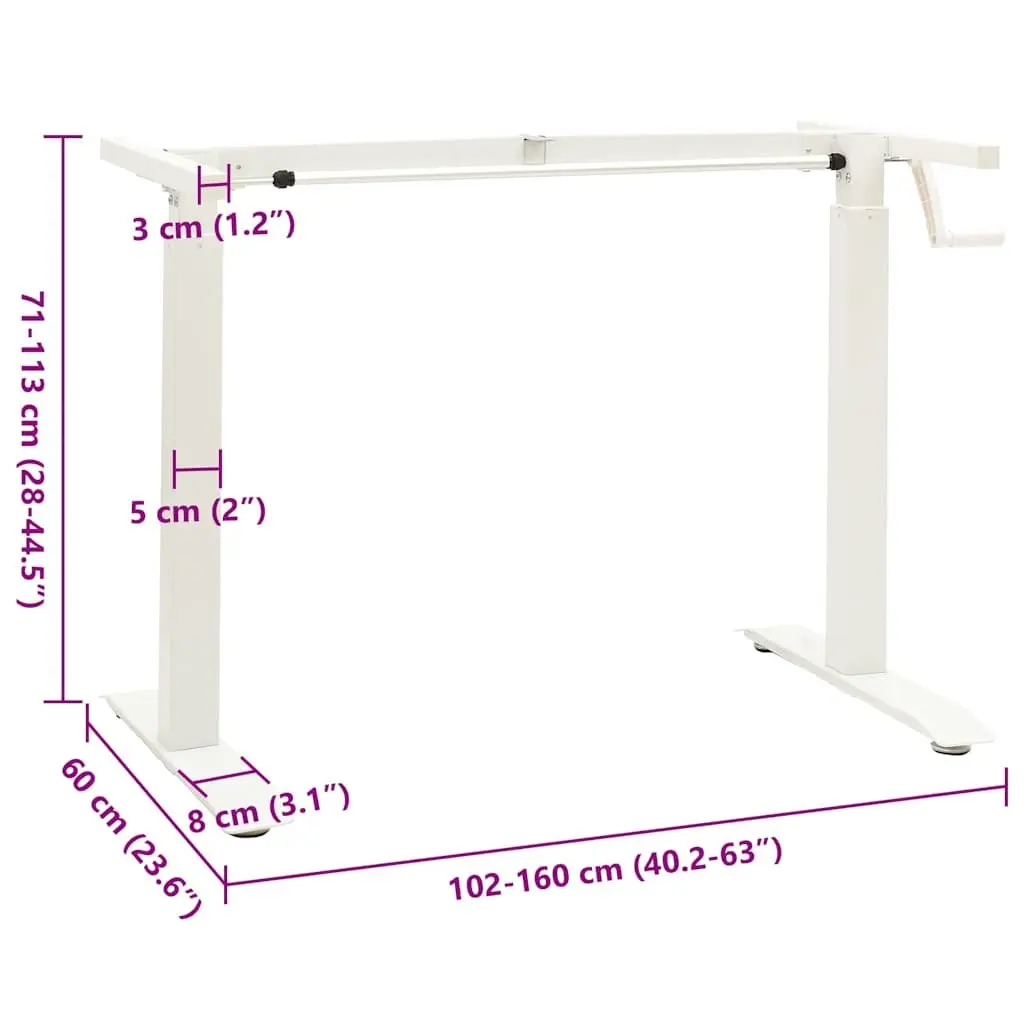 Manual Height Adjustable Standing Desk Frame Hand Crank White Workstation