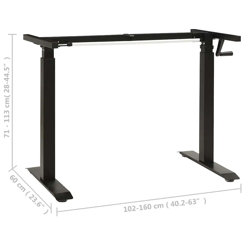 Black Manual Height Adjustable Desk Frame with Hand Crank
