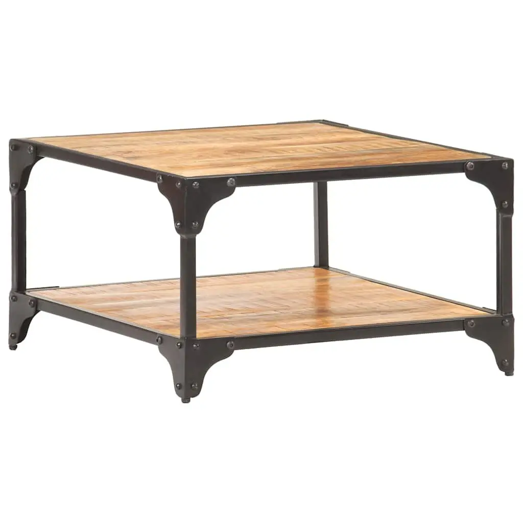Solid Mango Wood Coffee Table with Storage Shelf