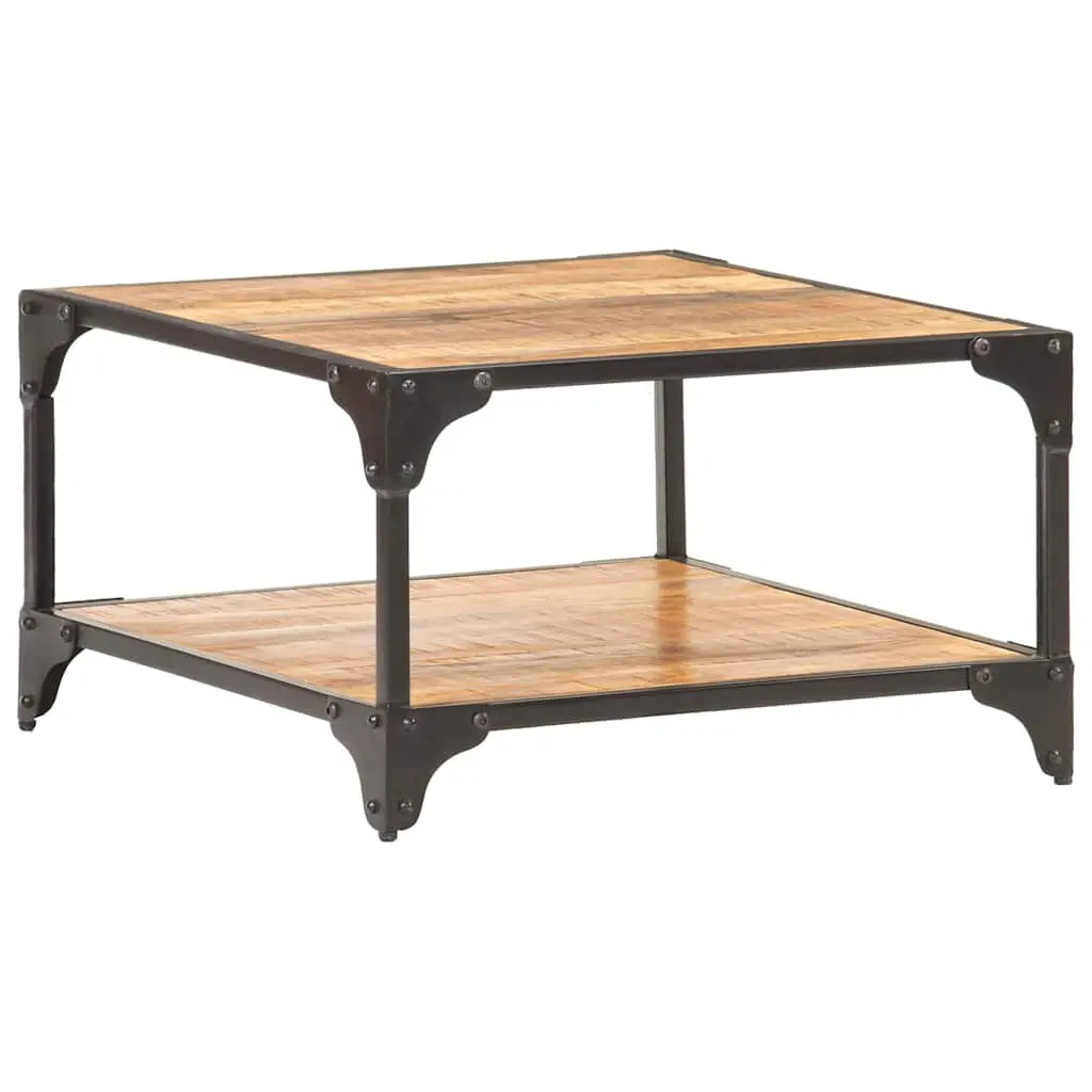 Solid Mango Wood Coffee Table with Storage Shelf