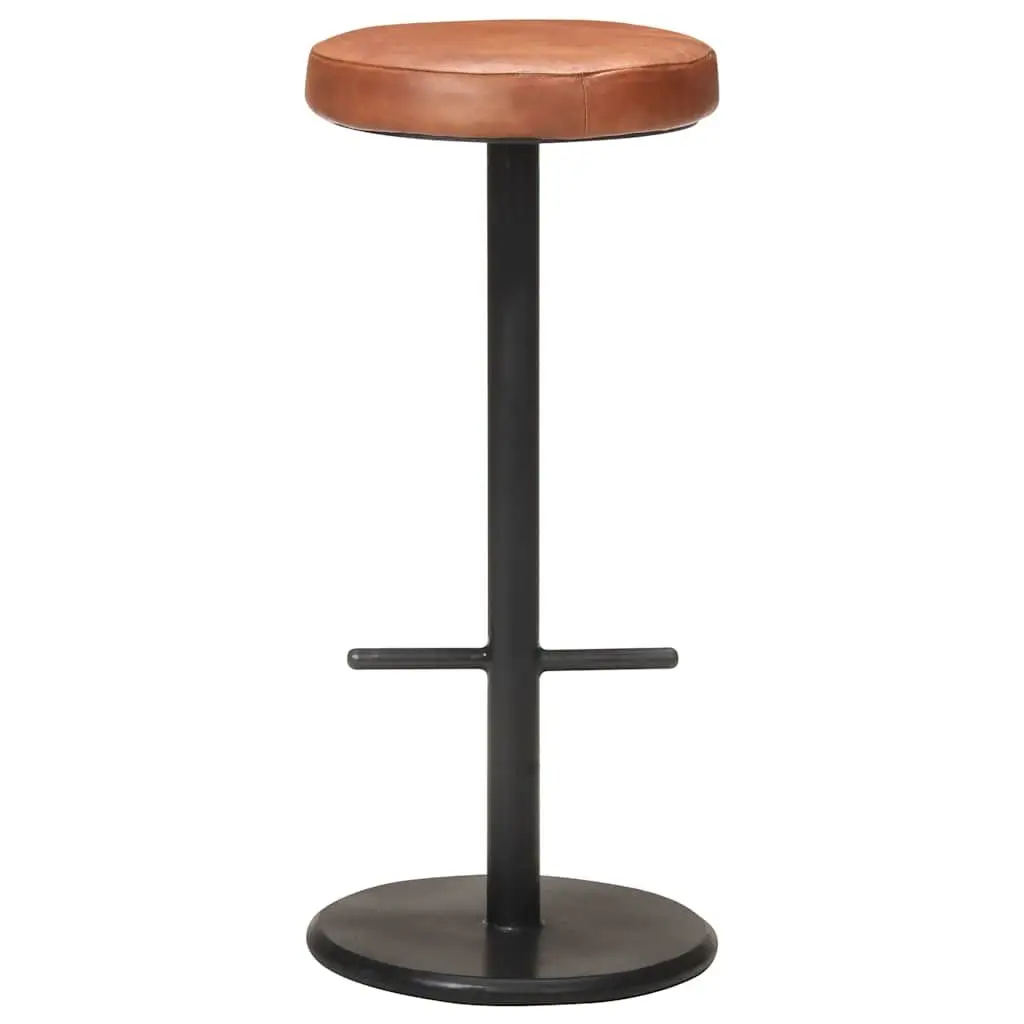 Bar Stools Brown Real Leather Seats Footrest 2 Piece Powder-coated Iron Frames