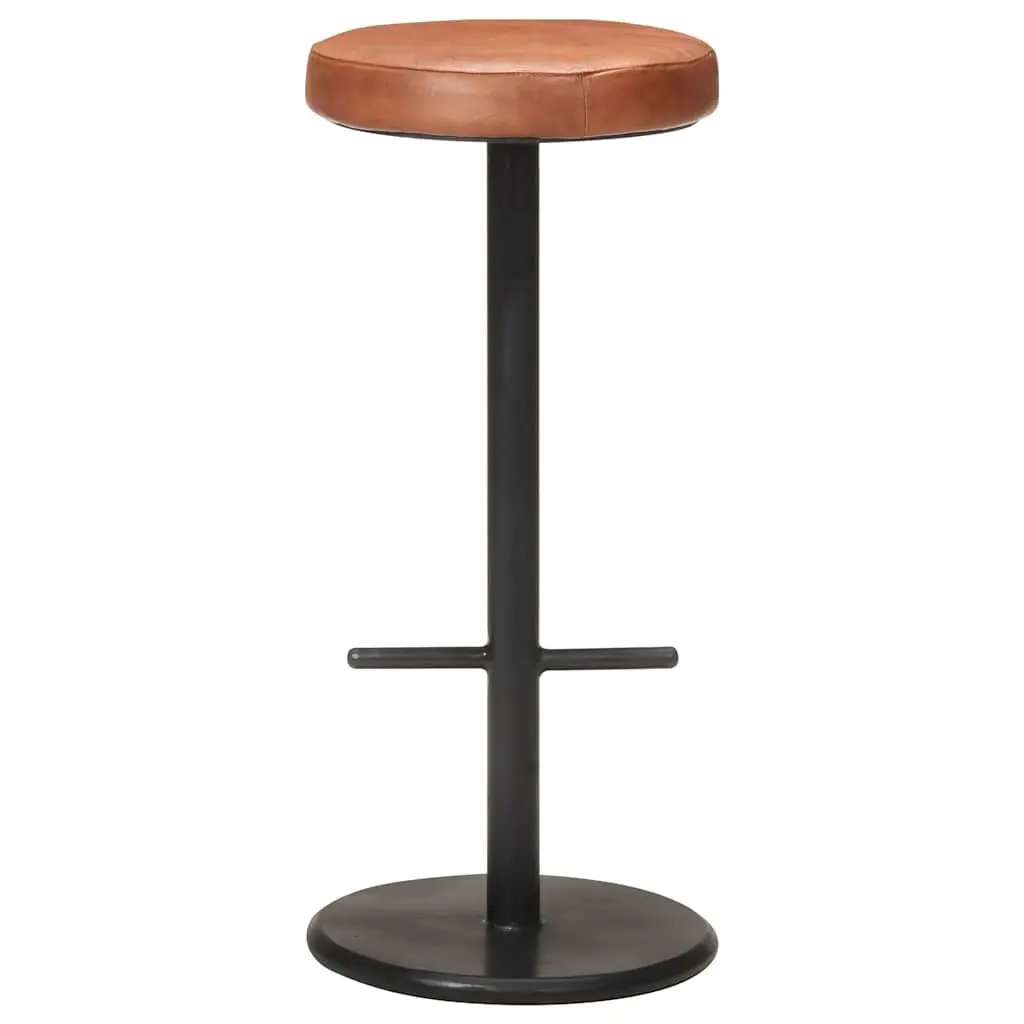 Bar Stools Brown Real Leather Seats Footrest 2 Piece Powder-coated Iron Frames