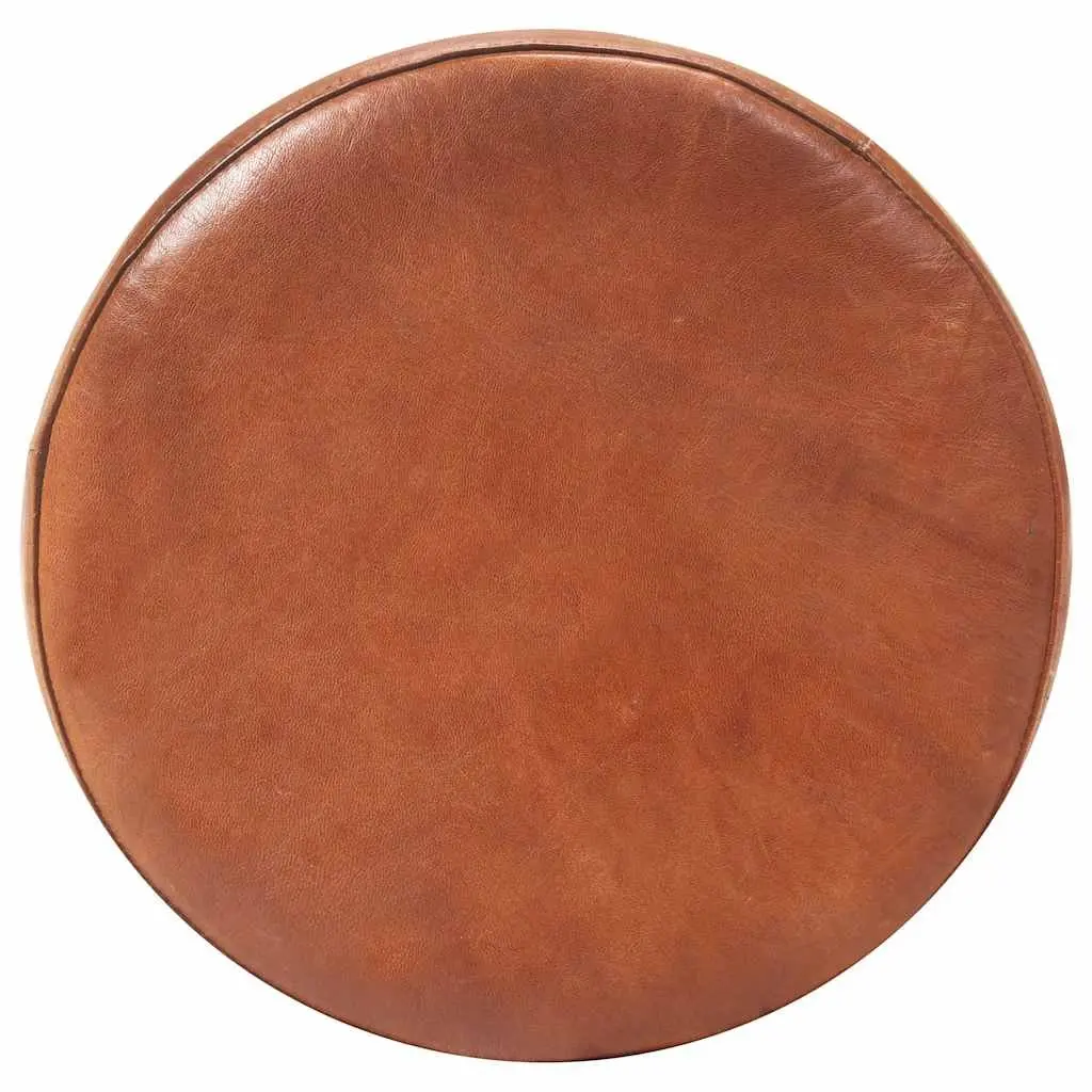 Bar Stools Brown Real Leather Seats Footrest 2 Piece Powder-coated Iron Frames