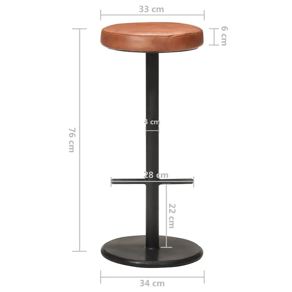 Bar Stools Brown Real Leather Seats Footrest 2 Piece Powder-coated Iron Frames