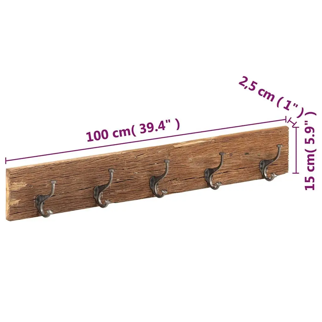 Solid Reclaimed Wood Hall Hanger with 5 Hooks