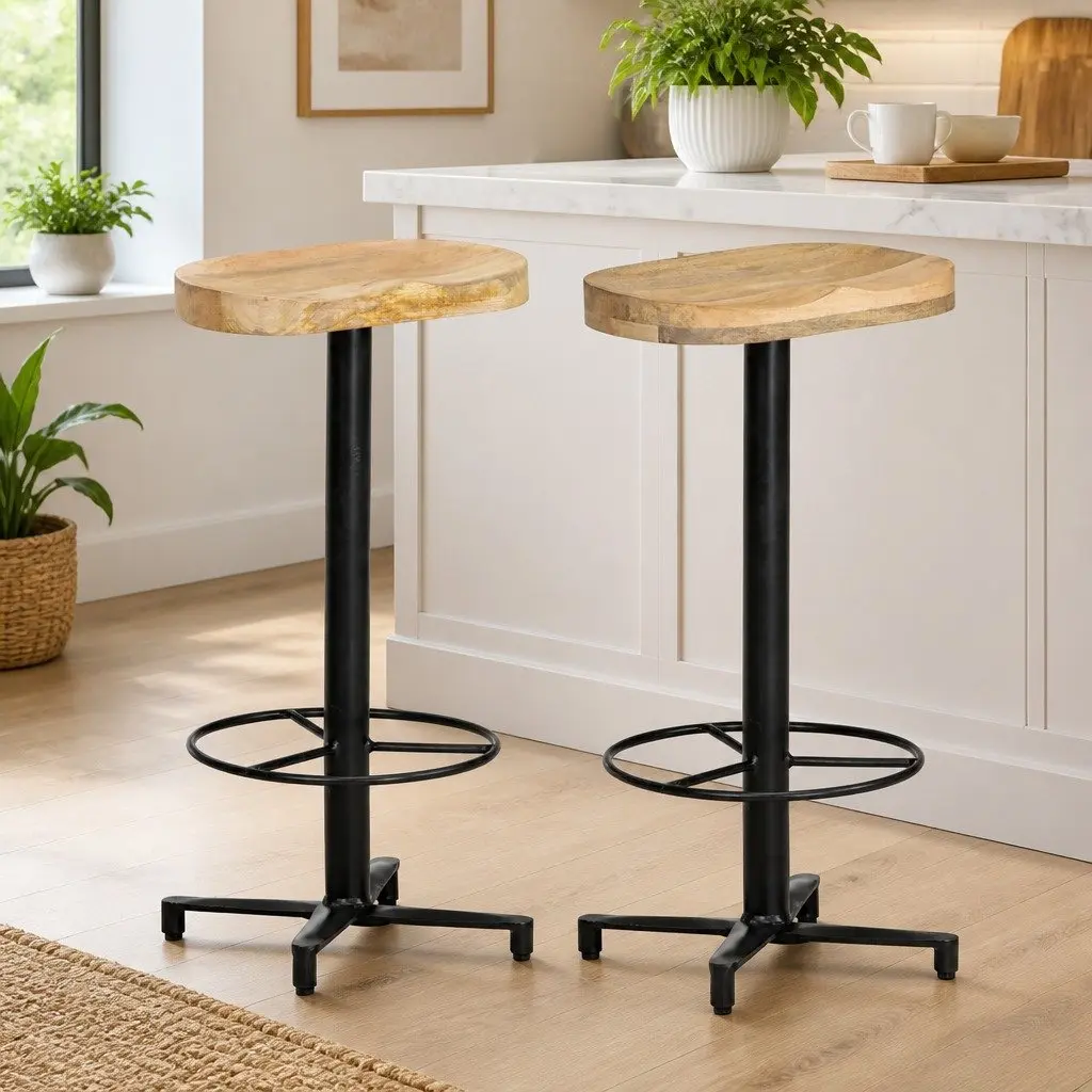 Brown Solid Mango Wood Bar Stools 76 cm, 2 pcs