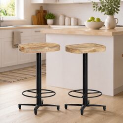 Set of 2 Brown Wood Bar Stools 66 cm with Footrests