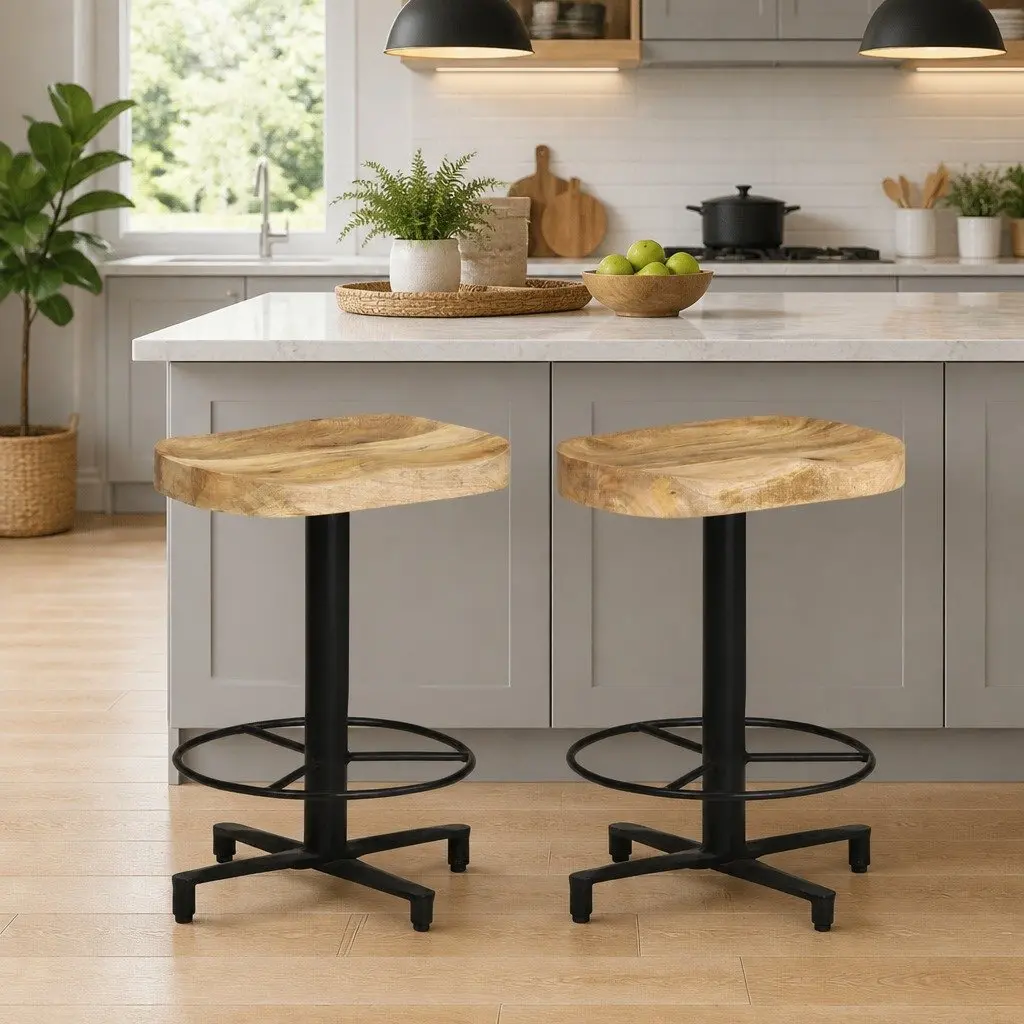 Bar Stools Solid Mango Wood Brown 52 cm Kitchen Counter Seating