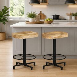 Solid Mango Wood Bar Stools, 52 cm, Set of 2
